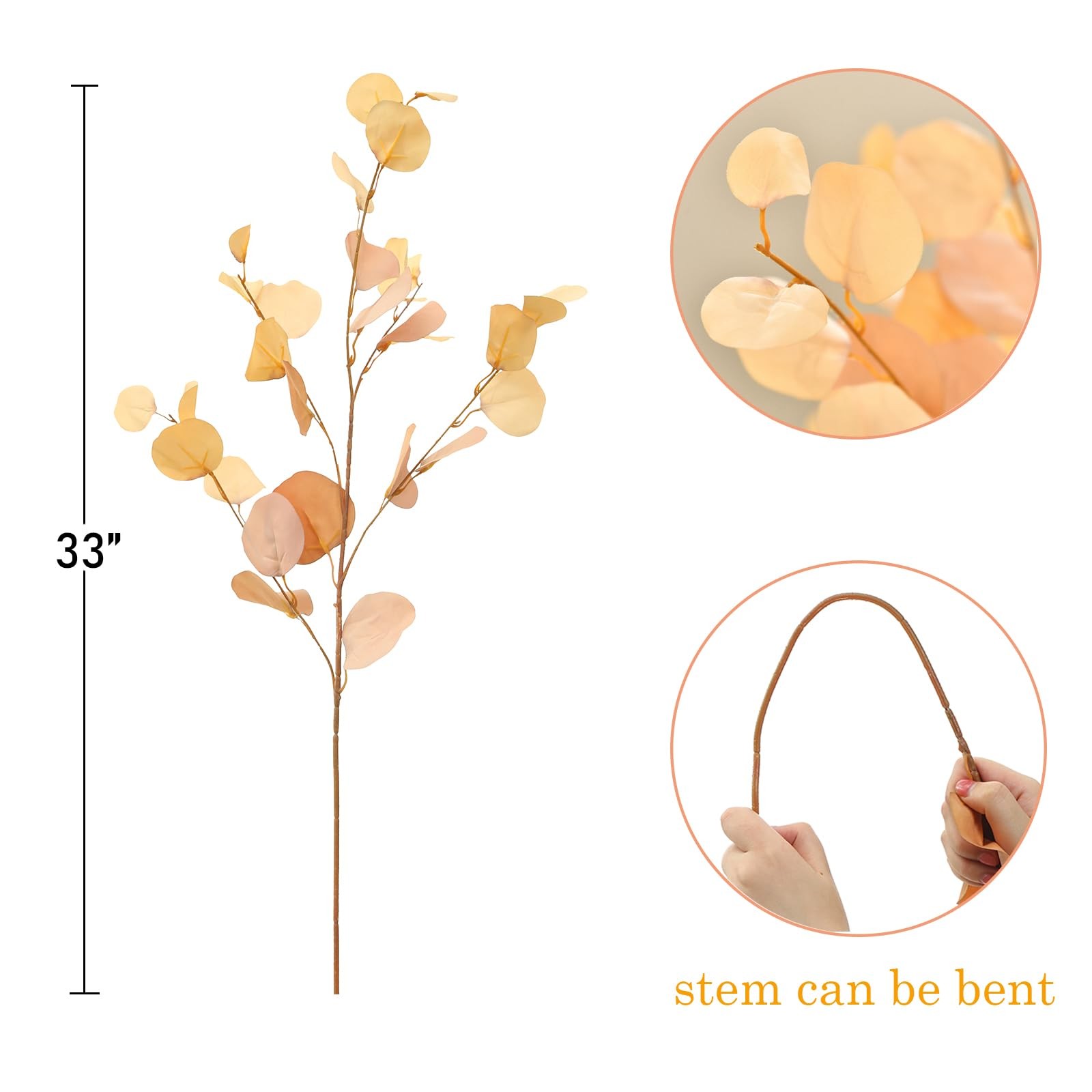 3 PCS Artificial Eucalyptus Stems Long 33″ Fake Eucalyptus Leaves Branches fo…