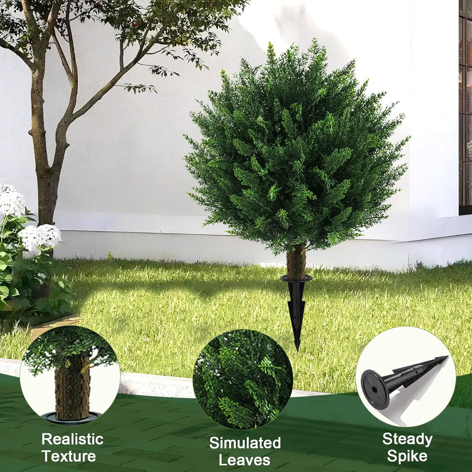 Set of 2 UV Resistant Artificial Cedar Topiary Balls for Outdoor Decor