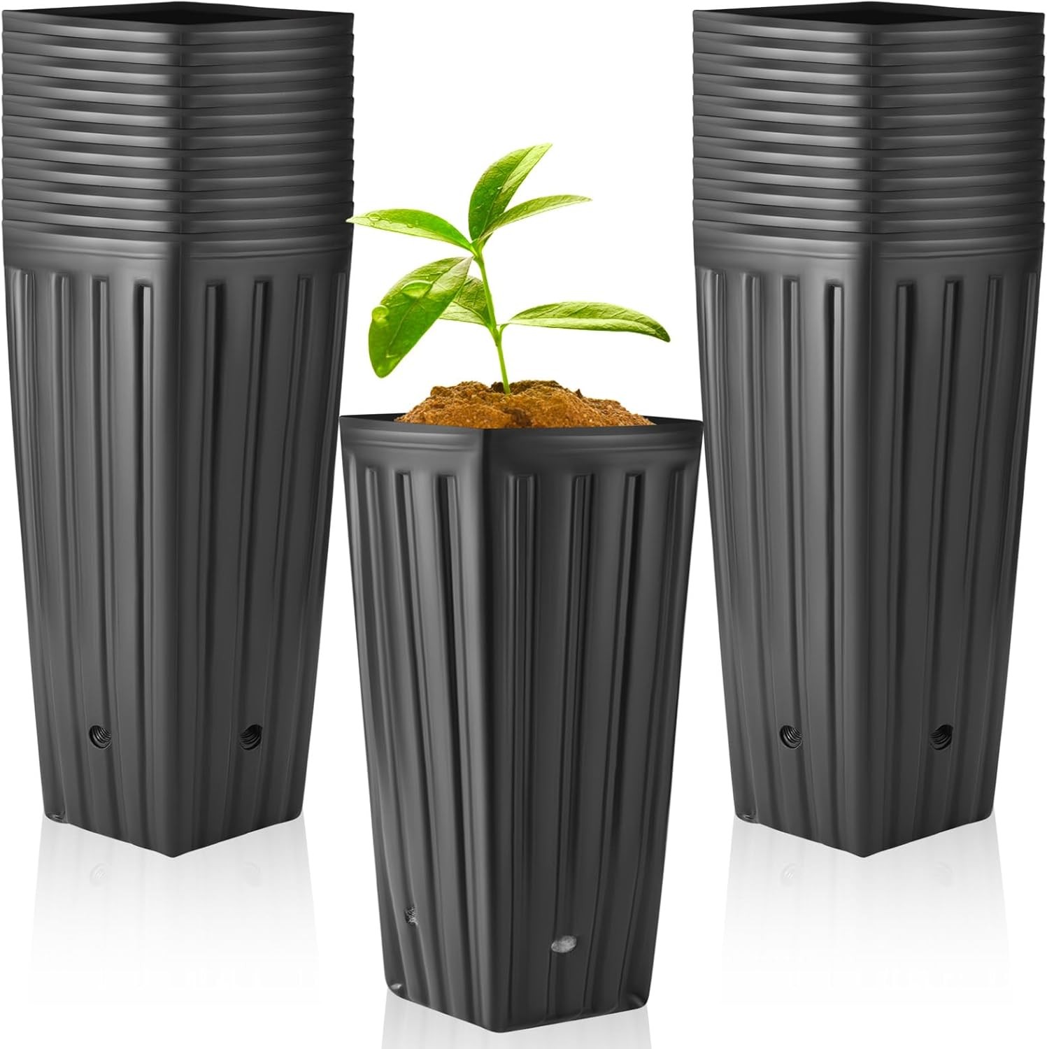 Nuenen 100 Pcs Tall Tree Pot Plastic Deep Plant Nursery Pots Black Seedling Tree