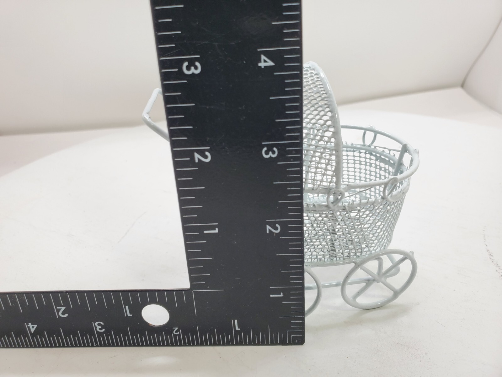 White Metal Baby Carriage Miniature For Baby Shower Cake Topper Fairy Gardens