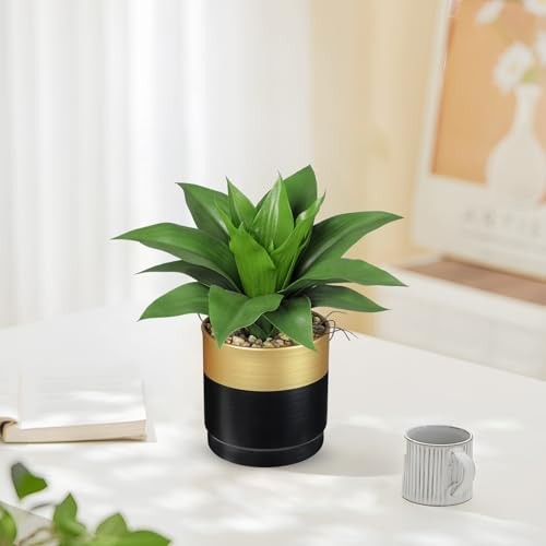 Agave Artificial Wide Leaf Plant in Black Green and Gray Agave Gold Black Vase