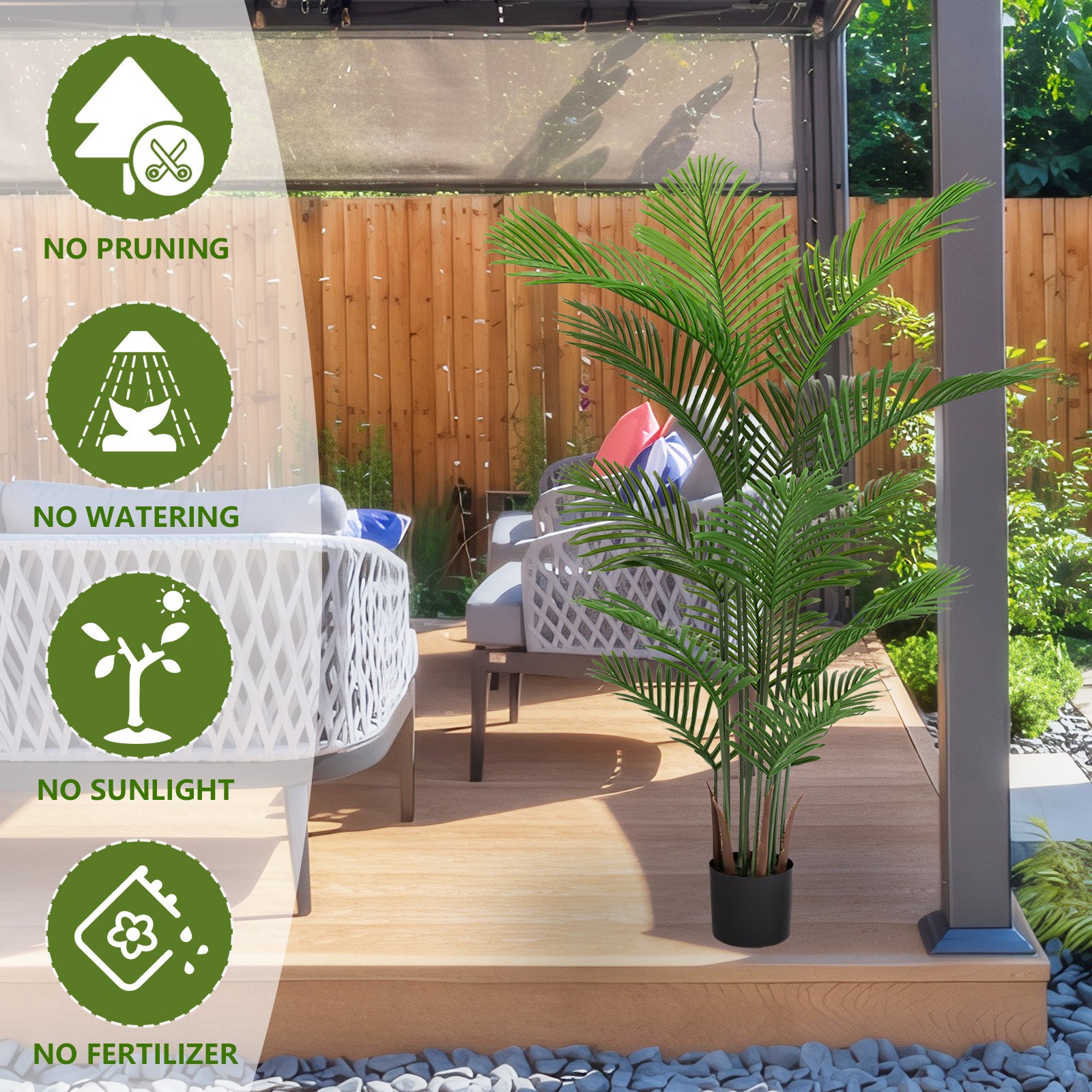 2Pcs Artificial Areca Palm Plant, 5.2ft Tall Faux Tropical Tree in Pot