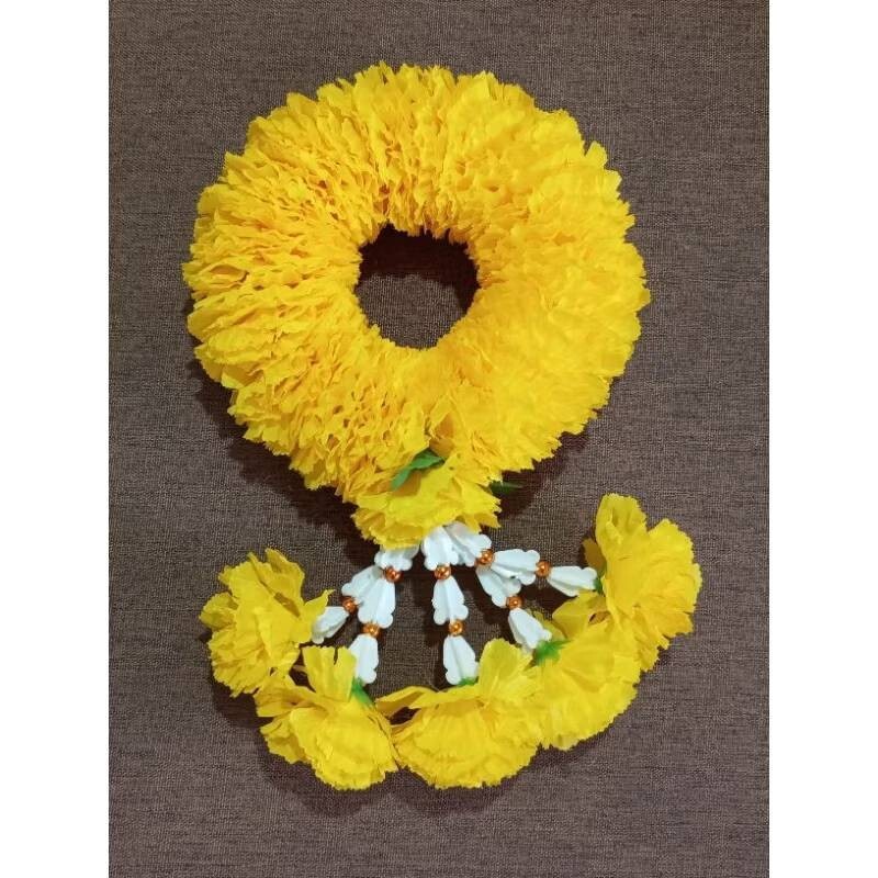 Fluffy Round Garland Hang Phuang Malai Artificial Thai Marigold Flower Fabric