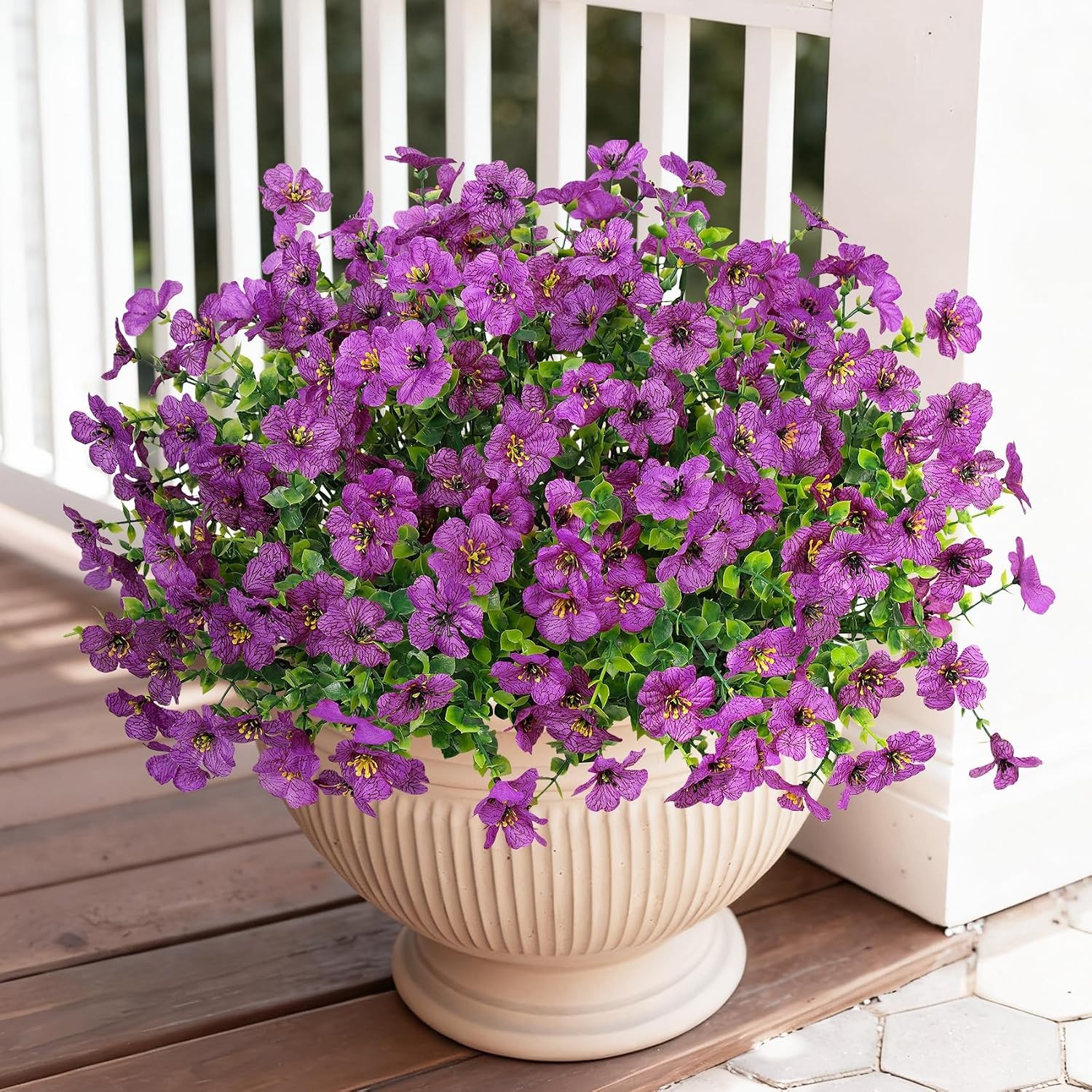 24 Bundles Artificial Flowers for Outdoors Decoration, UV Resistant Purple Si…