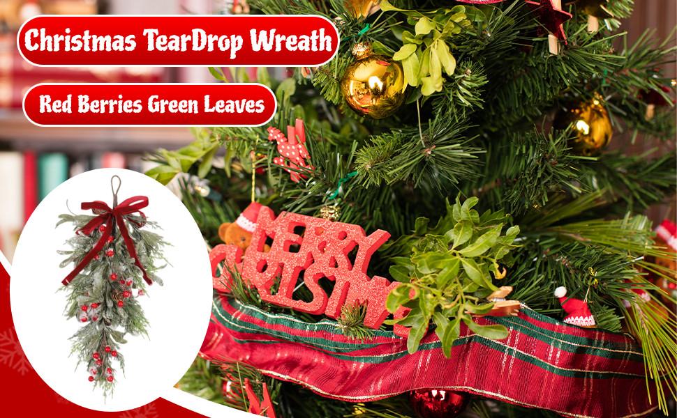Front Door Wreath Farmhouse Winter Xmas Christmas Teardrop Swag Garland for