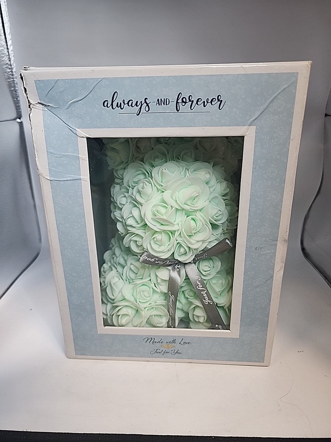 Always And Forever Flower Bunny Green Rose With Box New- Artificial Flowers