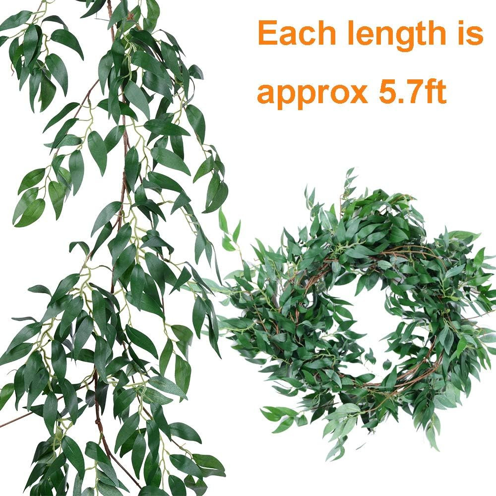 2 Pack Artificial Hanging Leaves Vines, 5.7 Ft Fake Willow Leaves Twigs Silk Pla