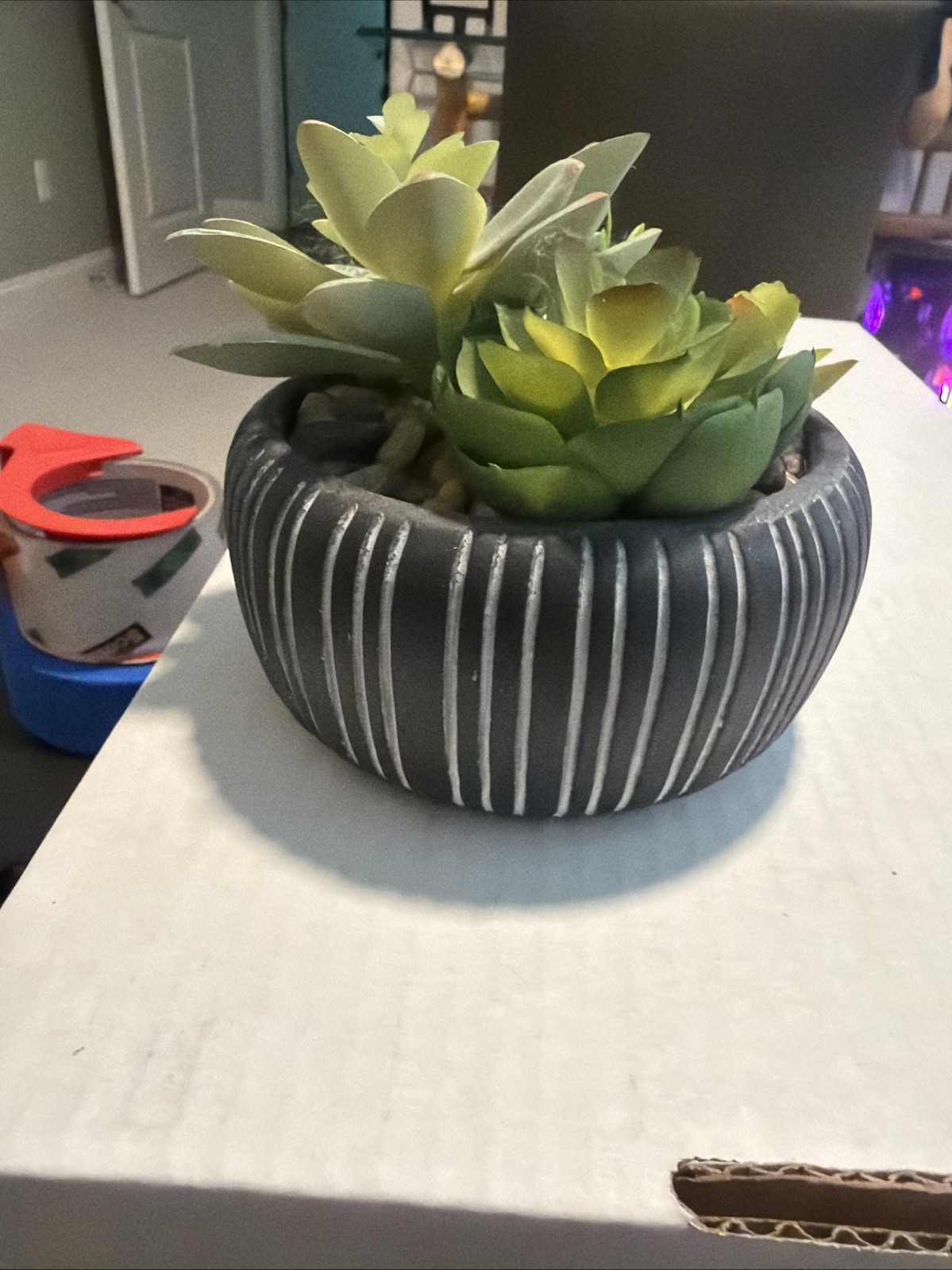 Artificial Green Succulents Gray Pot