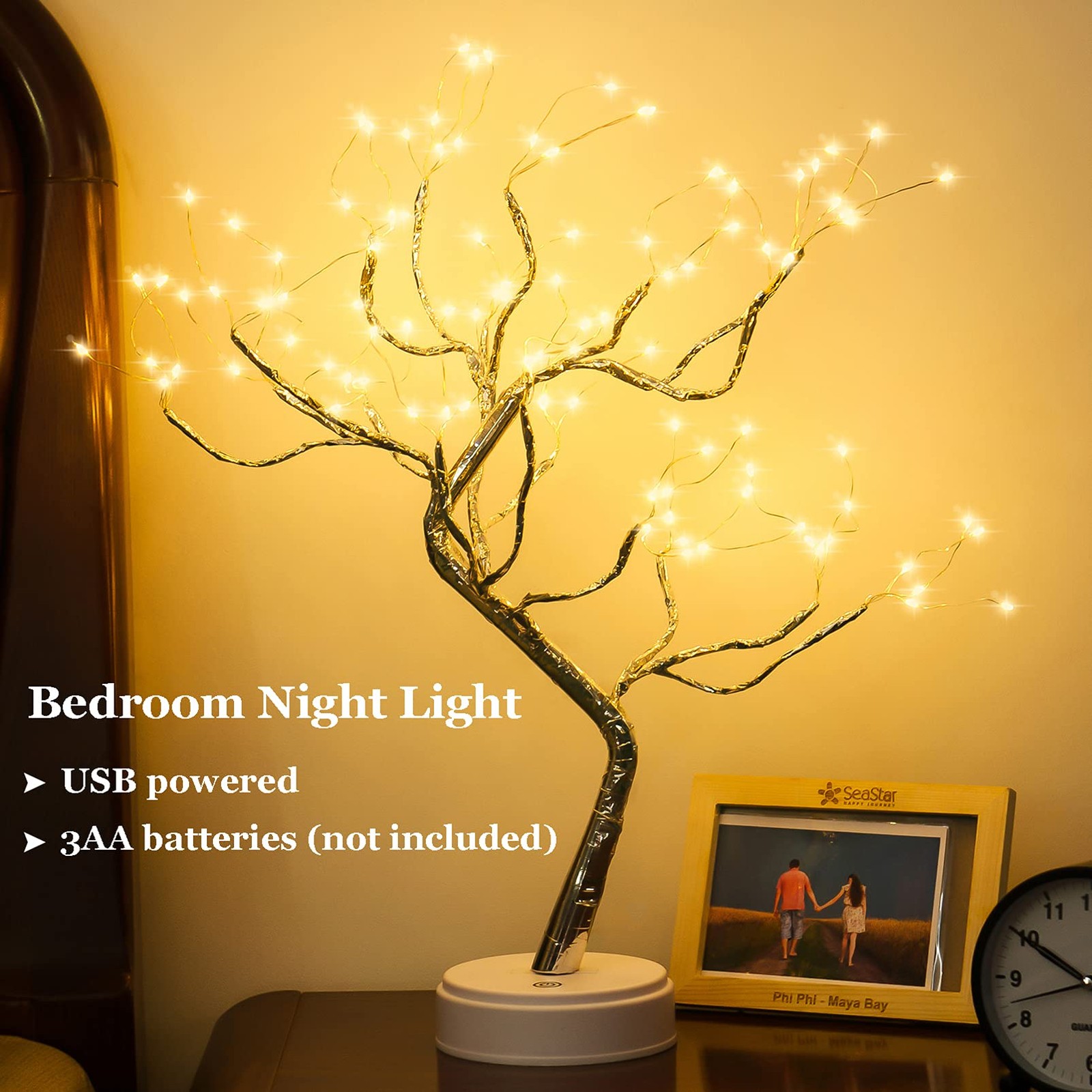 108 LED Sparkly Fairy Tree Lamp, Warm White, Remote Control, USB/Battery, 8 M…