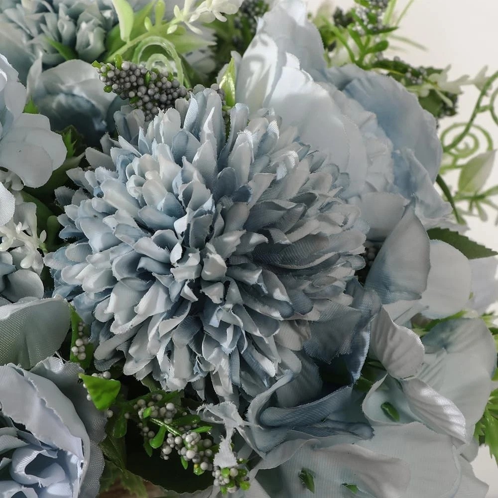 Chic Blue Faux Flower Bouquet with Ceramic Vase – Perfect Home Centerpiece