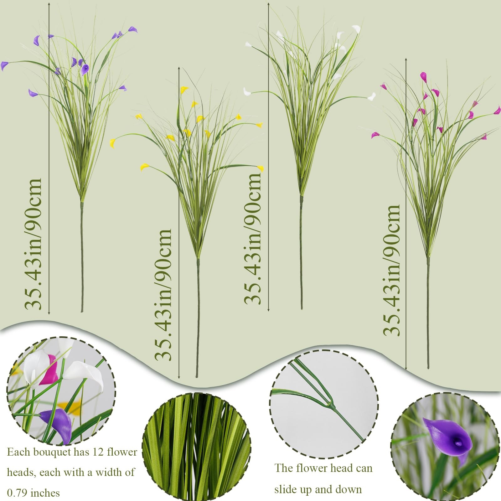 FAICOIA 4 Pcs Artificial Plants Onion Grass Outdoor 35″ Fake Tall Grass with …