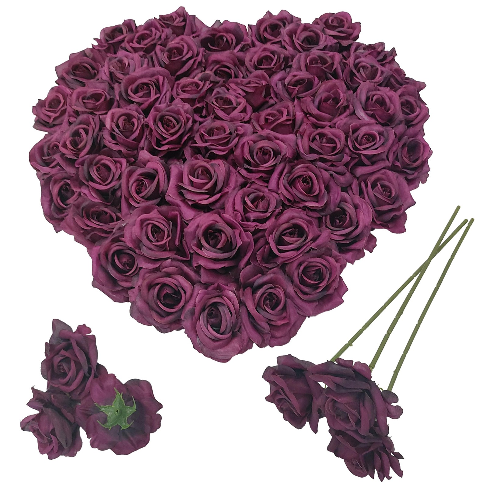 Artificial Satin Rose Flower Heads,48 Pcs Silk Rose Heads with Stems,3.3” Ro…