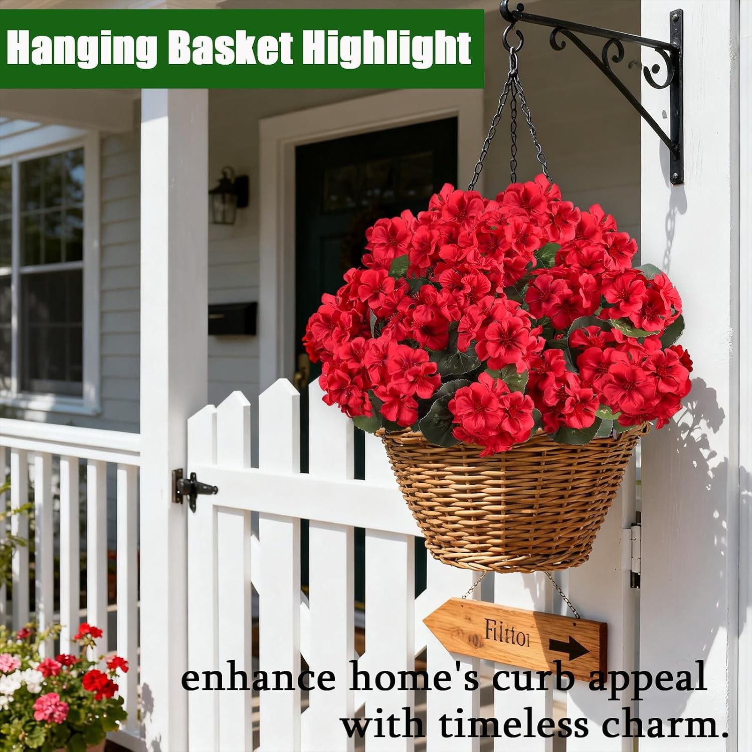 6 Bundles Red Geraniums Silk, Artificial Outdoor Planter Decor