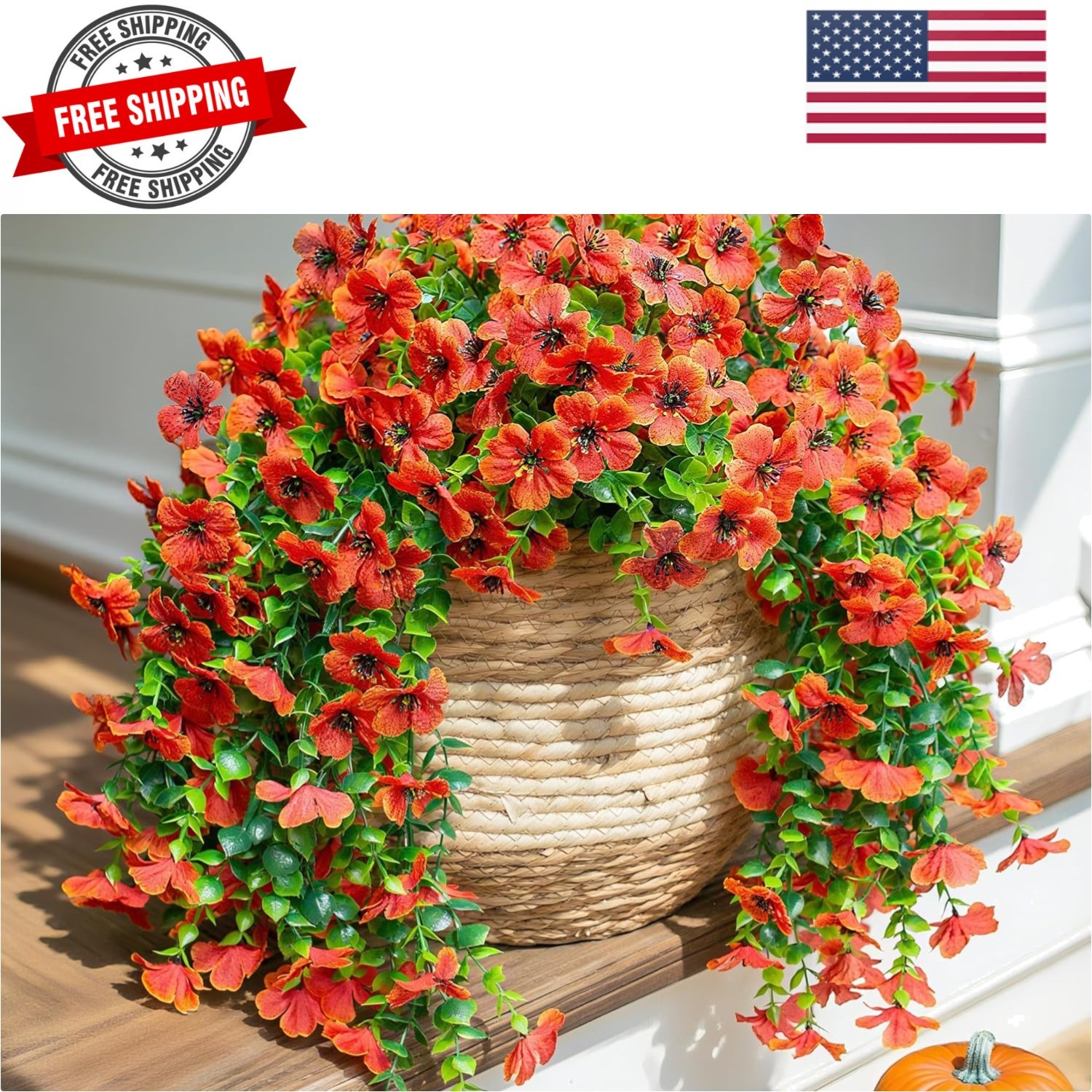 Fall Fake Mums Artificial Flowers Hanging Decoration for Outdoors, 2Pcs Orang…
