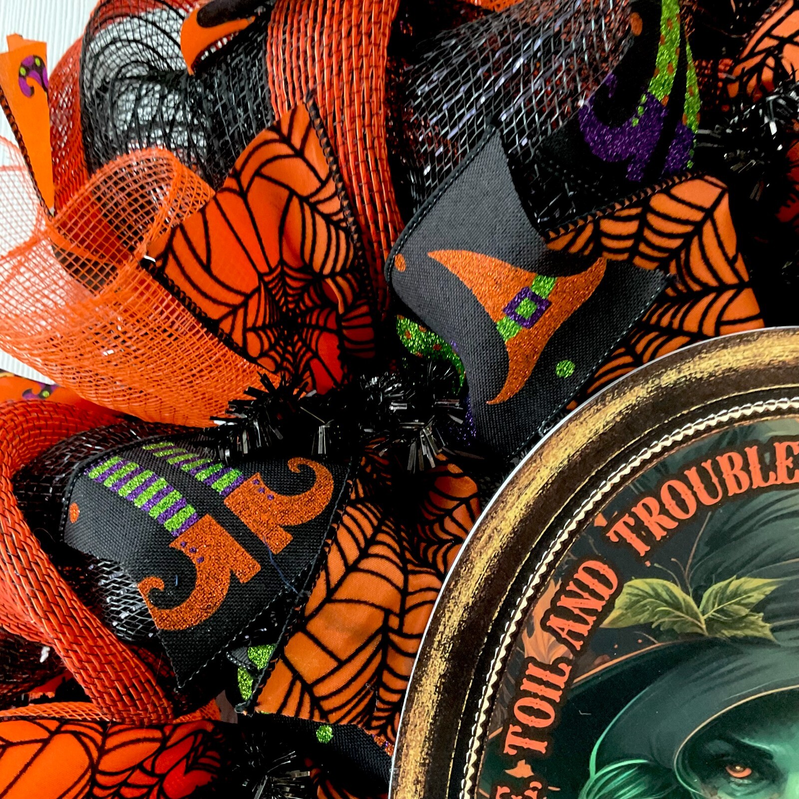 Double Double Toil and Trouble Witch Halloween Deco Mesh Wreath 24 or 28 inch