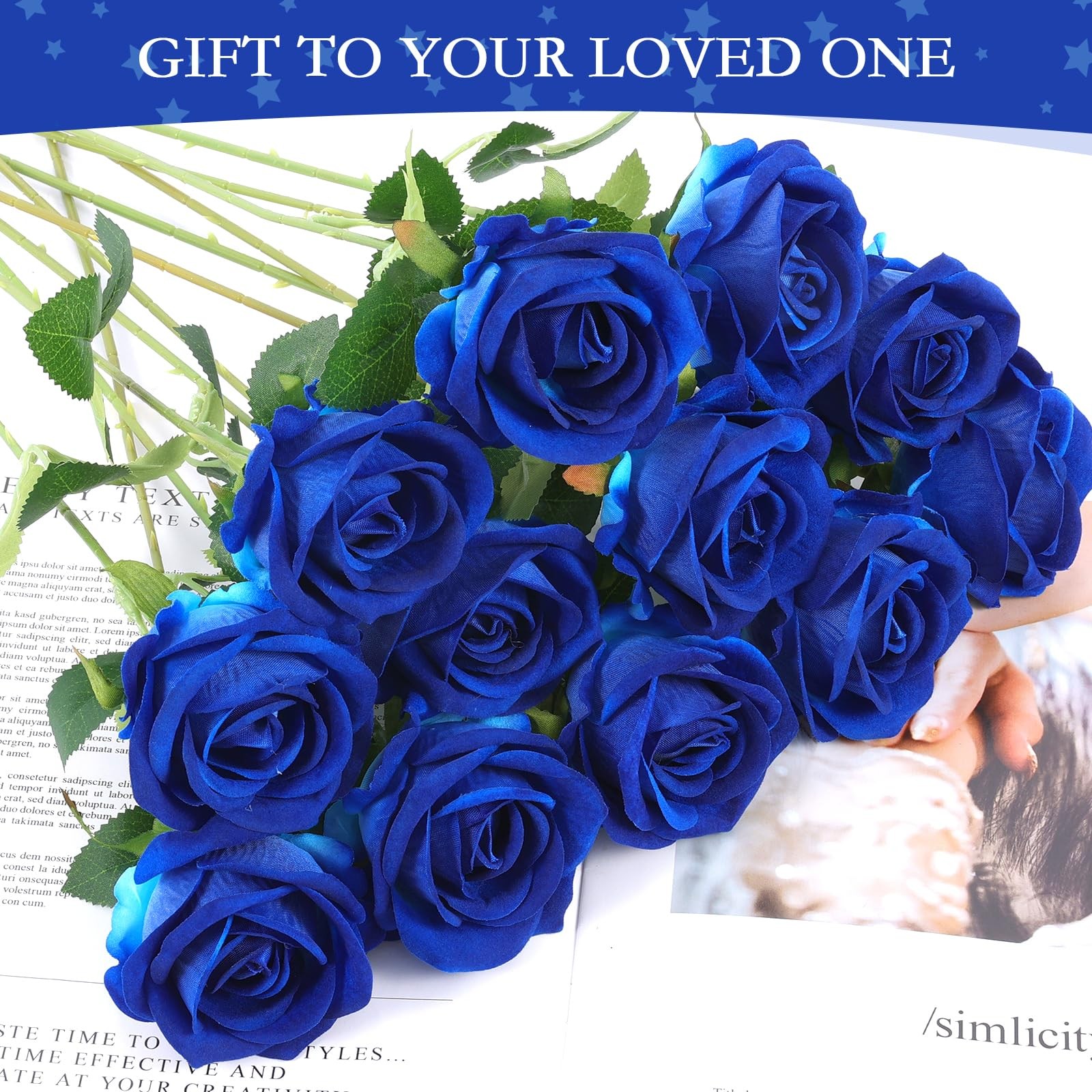 50 Artificial Roses in Bulk, Fake Silk Roses Realistic Blue Roses for Wedding…