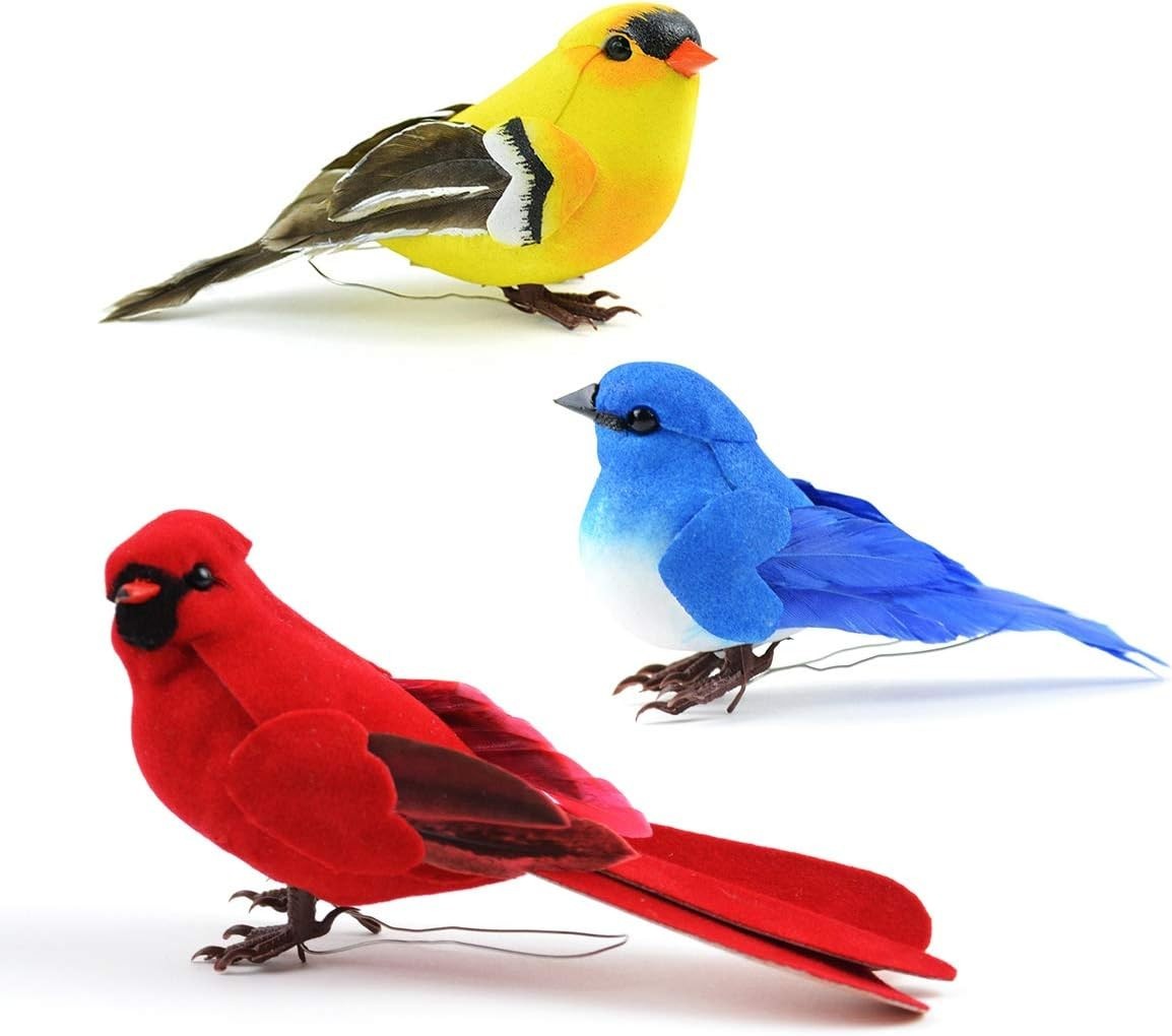 Set of 3 Decorative Birds for Floral Arrangements and Home Decor Projects