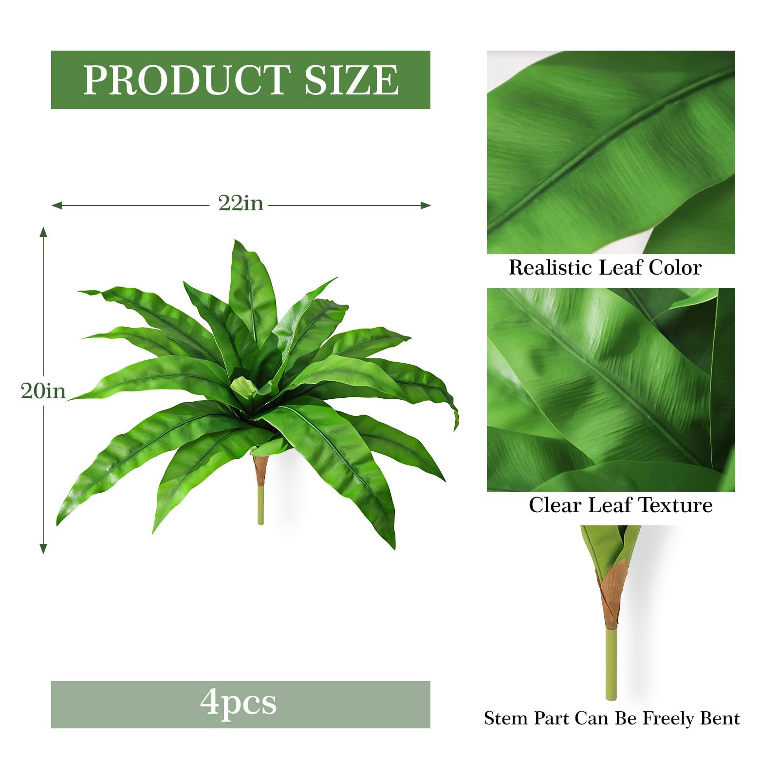 4 Pcs Artificial Plants Outdoor, Artificial Bird Nest Fern Stems, Bright Gree…