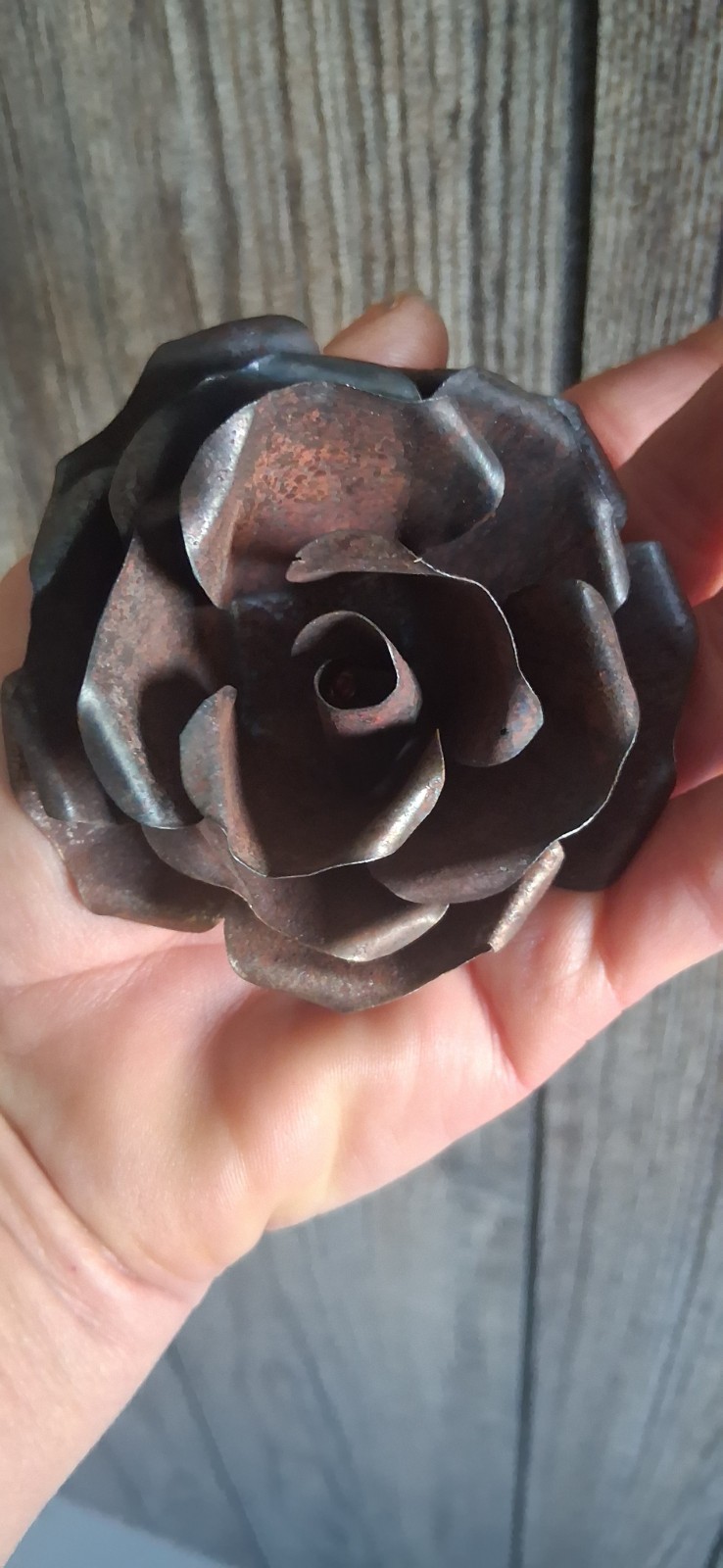 Handmade Metal Rose Magnet – Reclaimed Metal Flower Sculpture