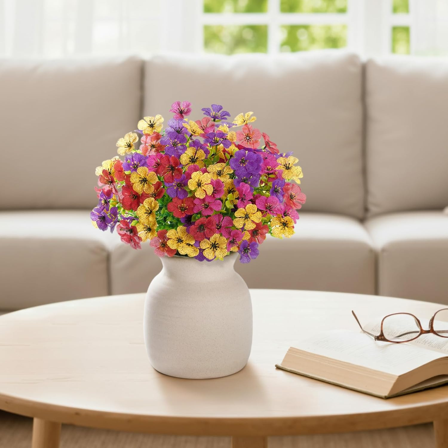Artificial Flowers for Outdoor Indoor, 12 Bundles Plastic Fake Flowers Daisy wit