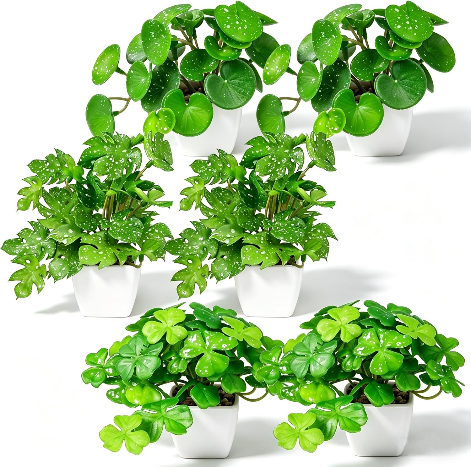 6Pcs 4.5″ Small Fake Plants Potted Artificial Faux Greenery Table Decor