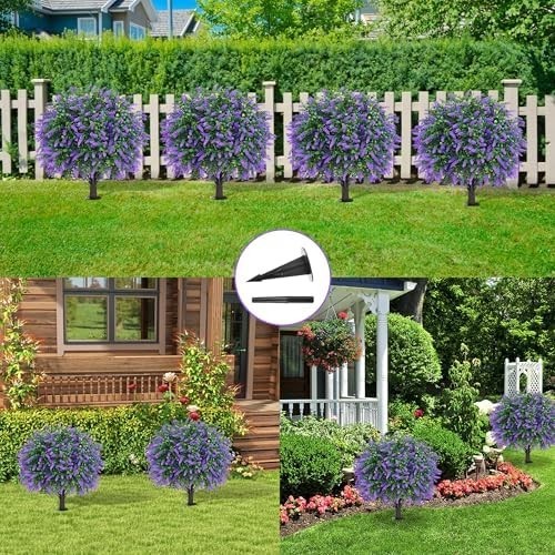 Artificial 28.7 Inches Cedar Topiary Trees with Ground Spike, 2 Pieces Fake Pine
