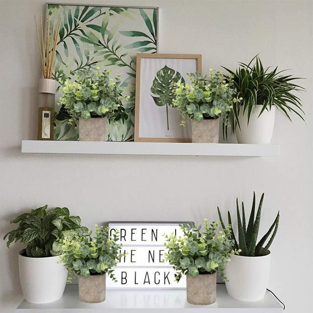 Mini Potted Plants Artificial Eucalyptus Boxwood Rosemary Faux Herbs Small House