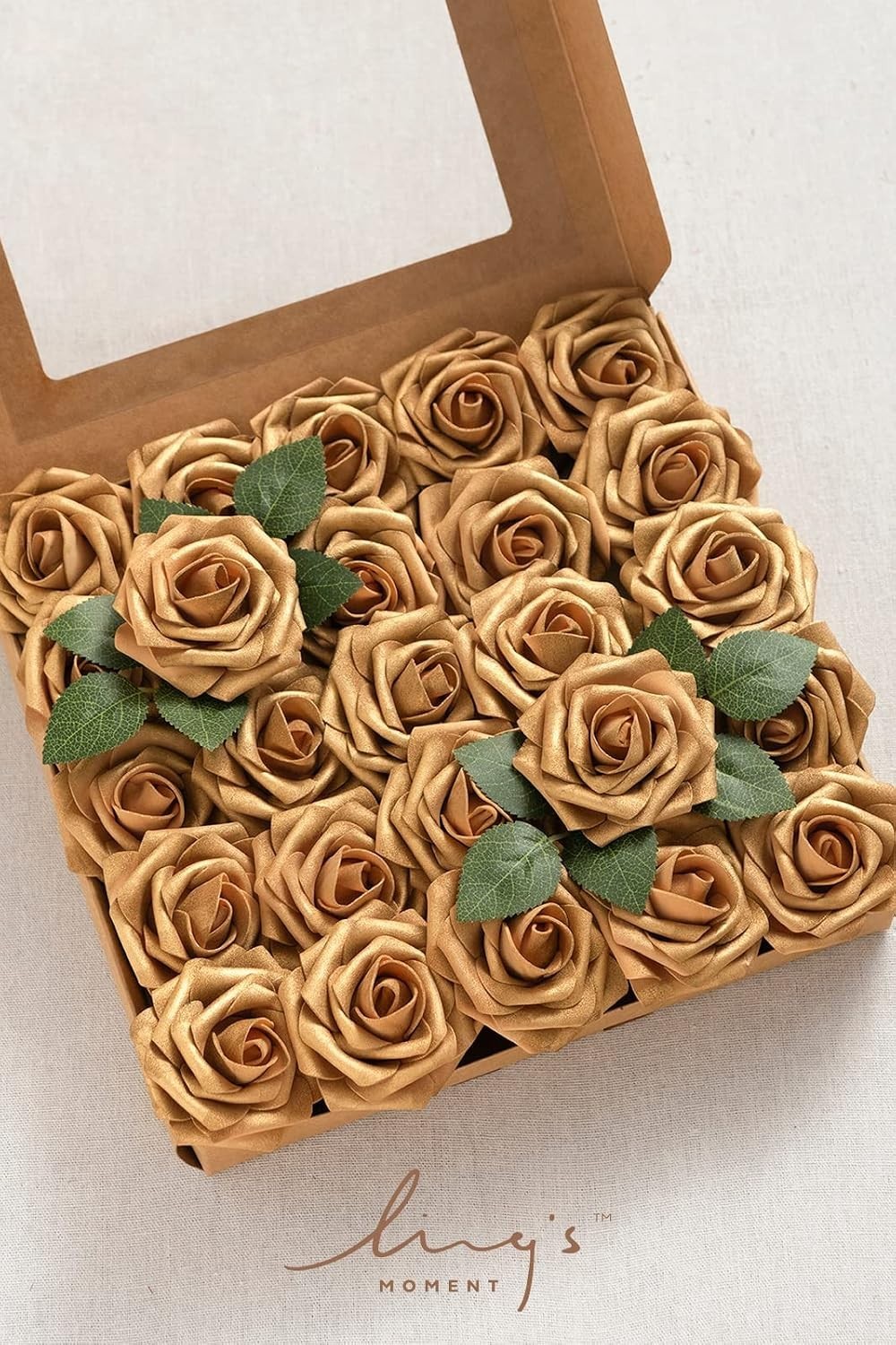25 Floral Foam Gold Roses – UV Resistant 3″ Artificial Flowers for All Occasions