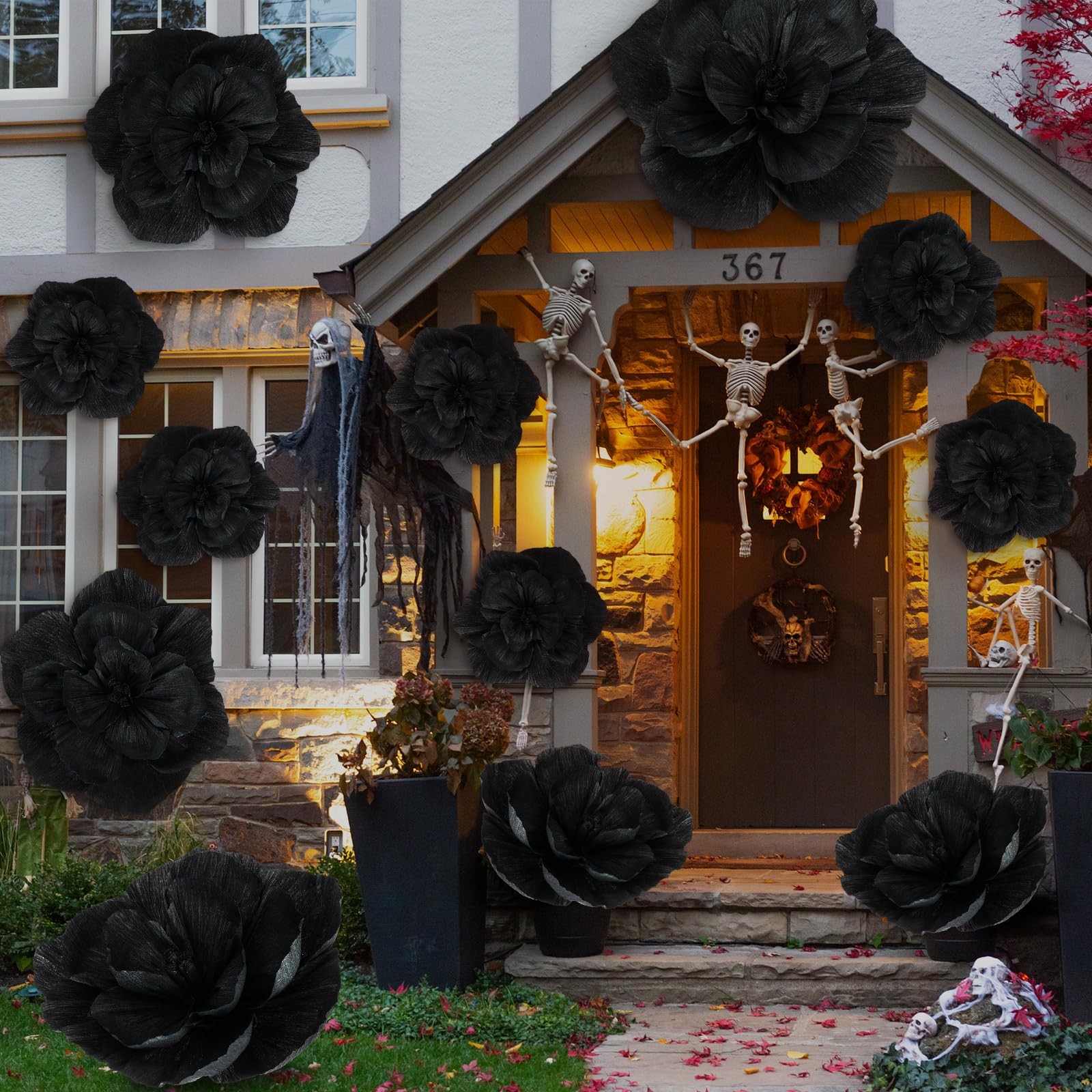 12 PCS Giant Paper Flowers Artificial Large Handcrafted Wall Backdrop Black