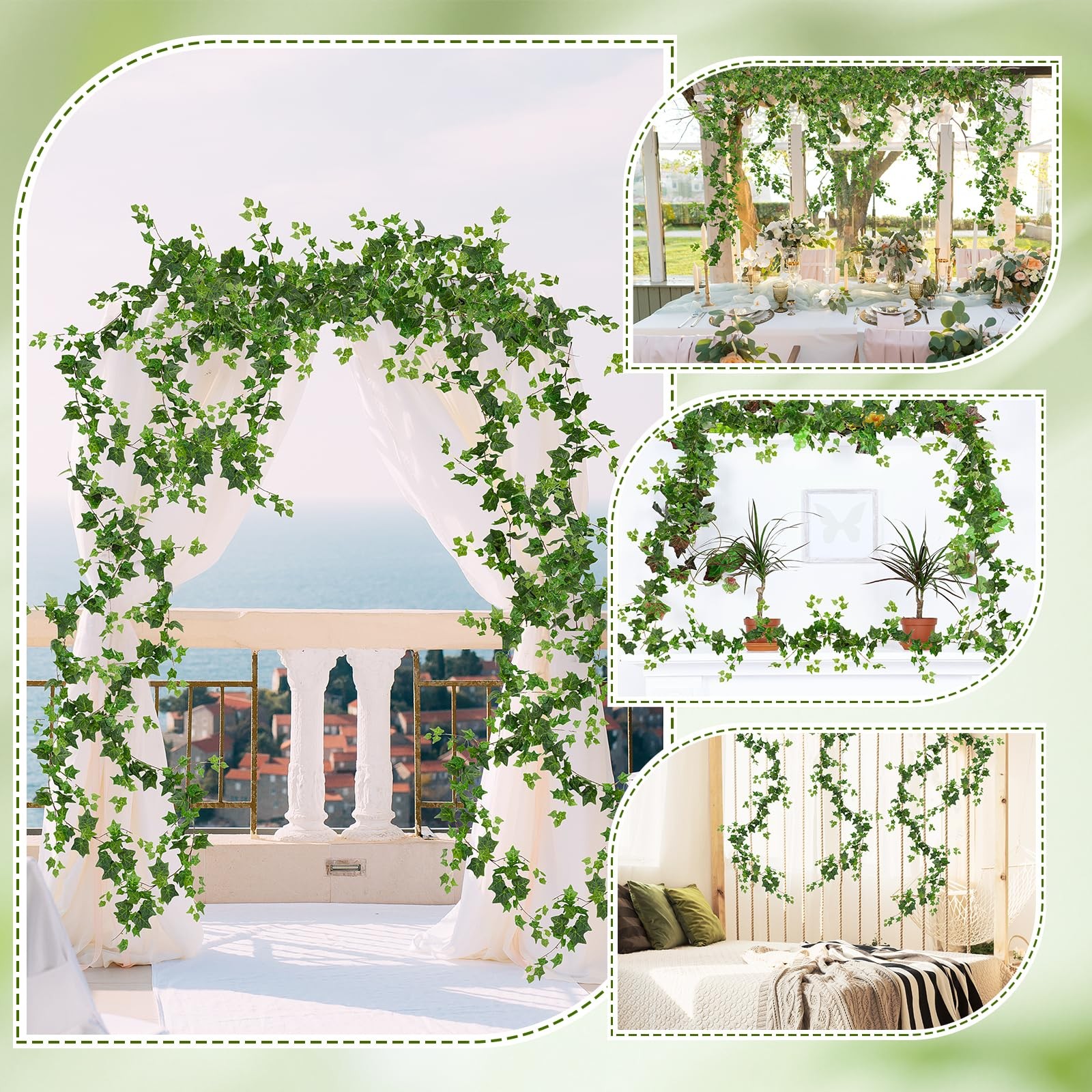 6 Strands Artificial Ivy Vines Garland 426″ Wedding Silk Ivy Garland with Gre…