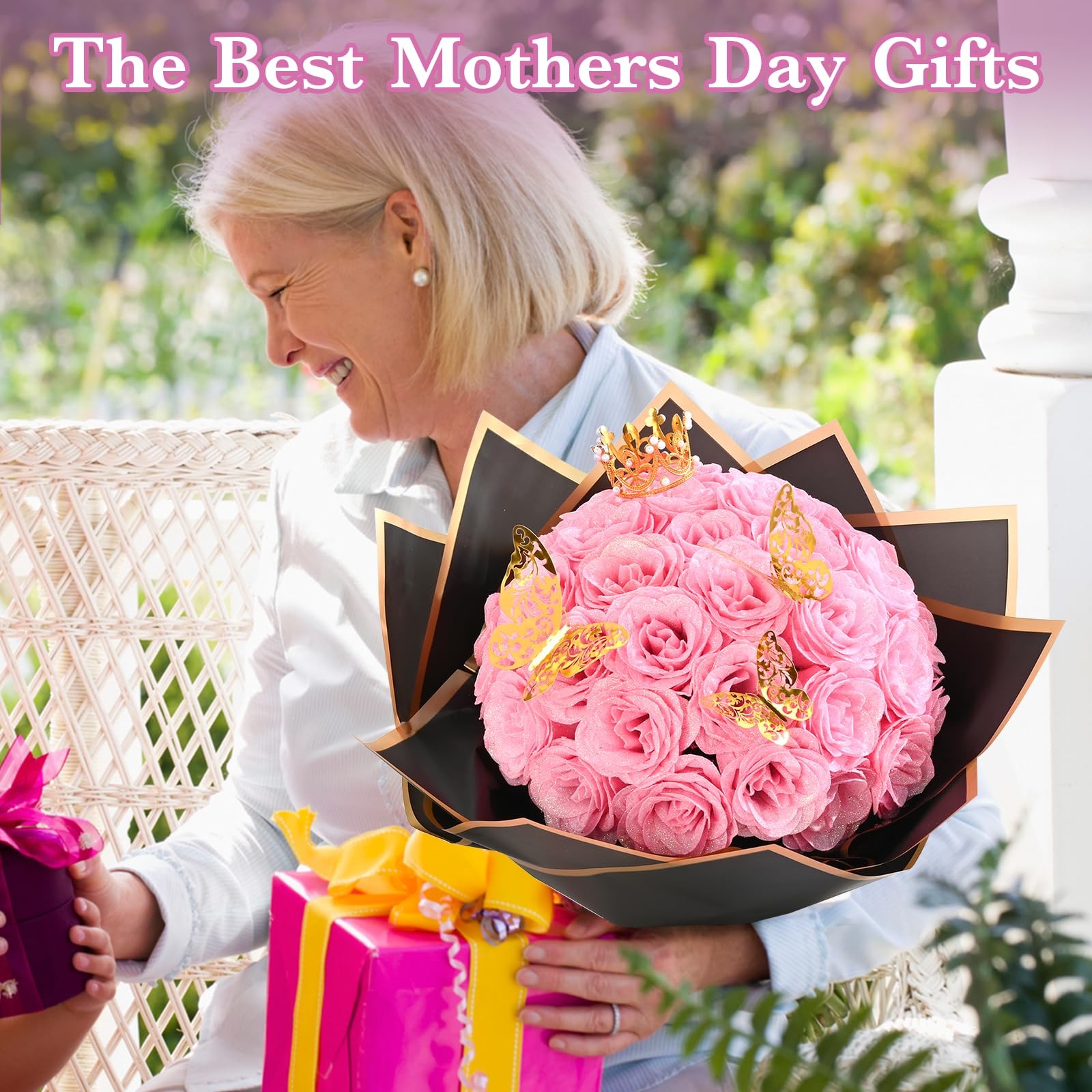 Glitter Roses Bouquet, DIY Fake Flowers Bouquet, Gifts for Mom, 24 Pcs Pink R…