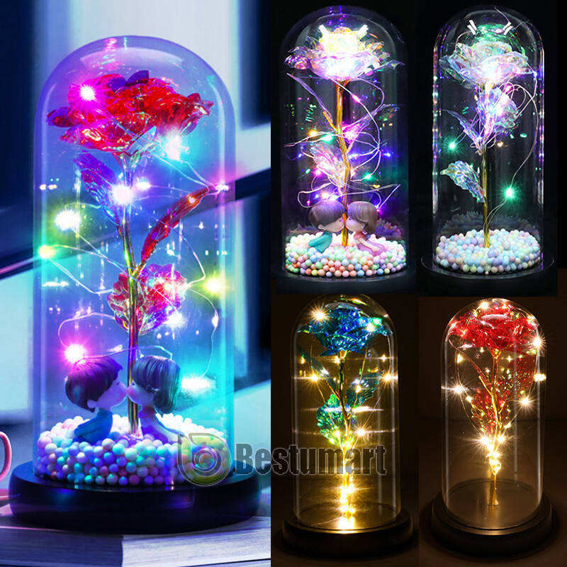 Eternal Forever Romantic Rose Flower In Glass Dome LED Light Mother’s Day Gift