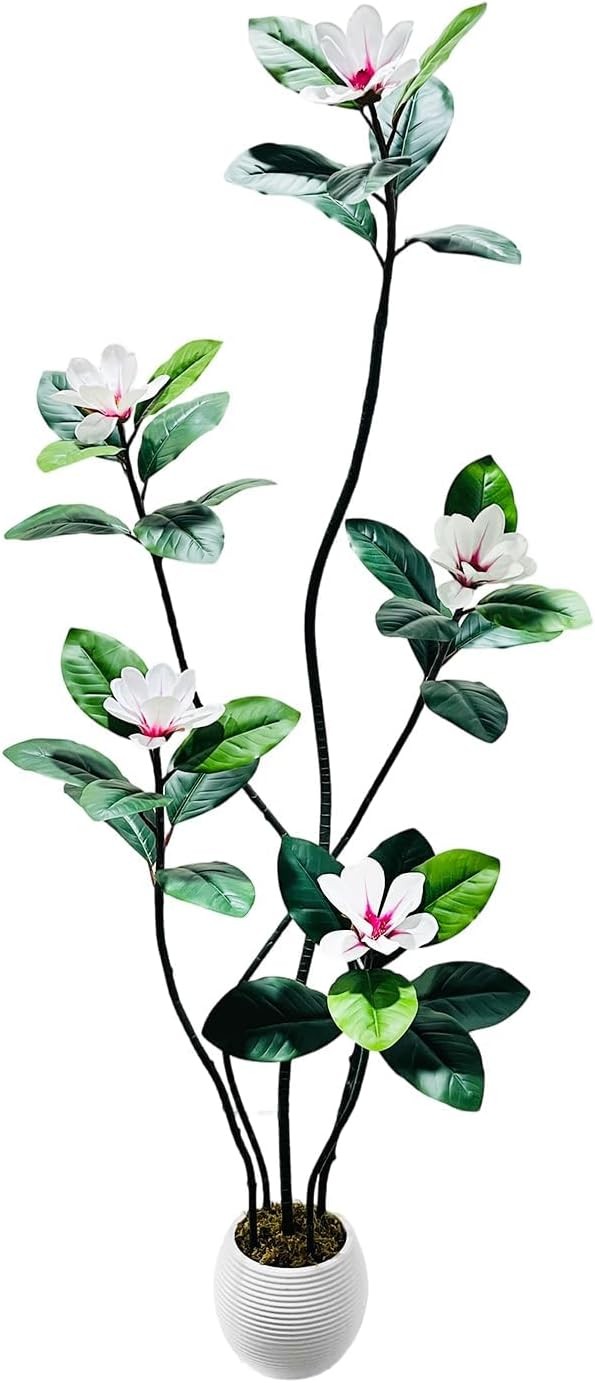 150cm Artificial Magnolia Tree, Lifelike Faux Rubber Plant with Magnolia Flowers