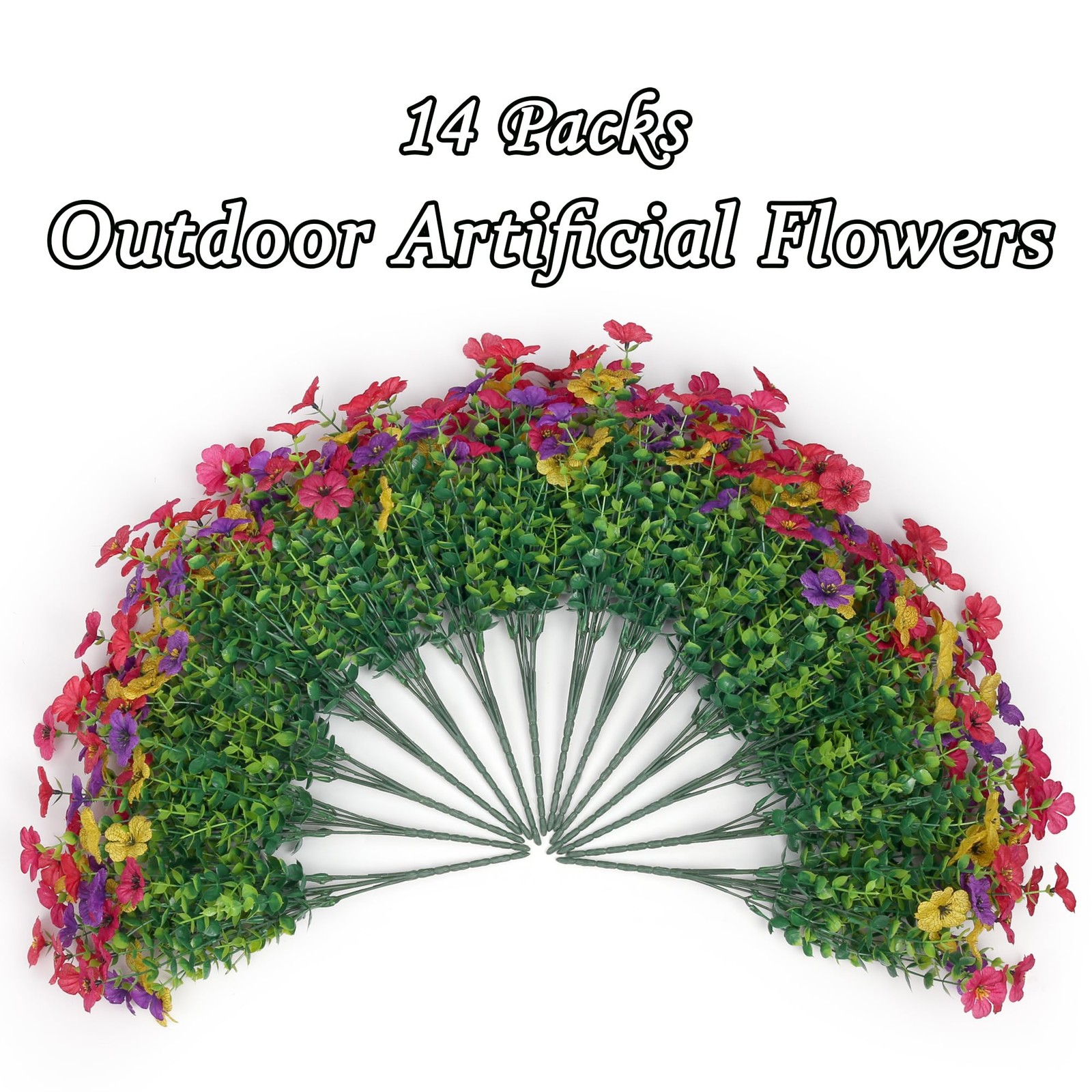 Colorful Artificial Flowers for Outdoors Fake Plastic Flowers 14 Bundles Faux…