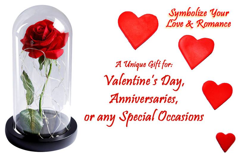Red Rose In Crystal Clear Glass Dome with Soft White LED Lights – Color of Love