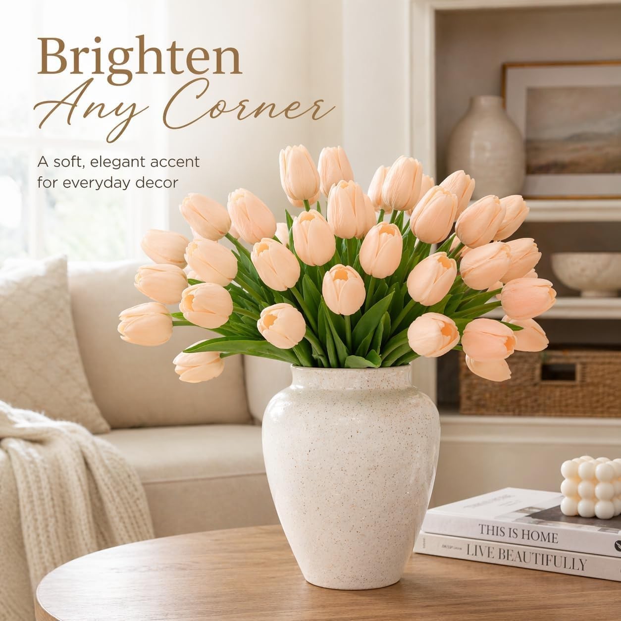 30 PCS Light Pink Artificial Fake PU Tulips 13.7 Inch Real Touch Floral