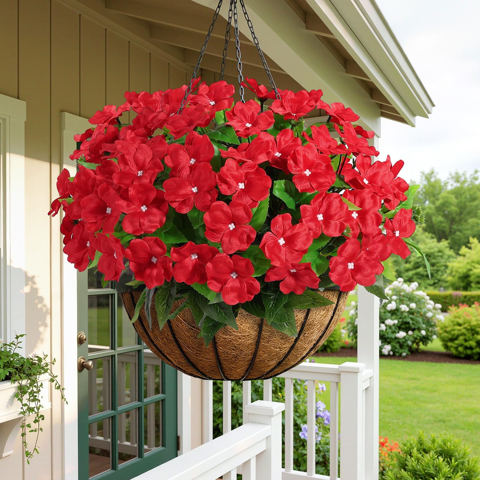 8 Bundles Artificial Impatiens Flowers Faux Silk Plant for Indoor Outdoor Dec…