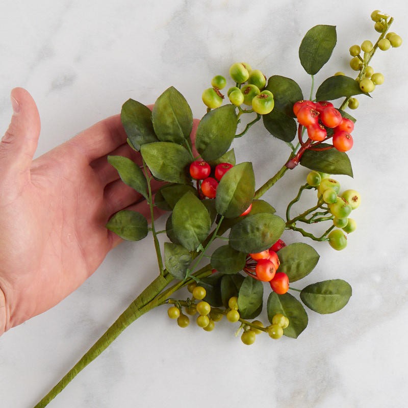 Factory Direct Craft Artificial Green and Orange Berry and Leaf Stem