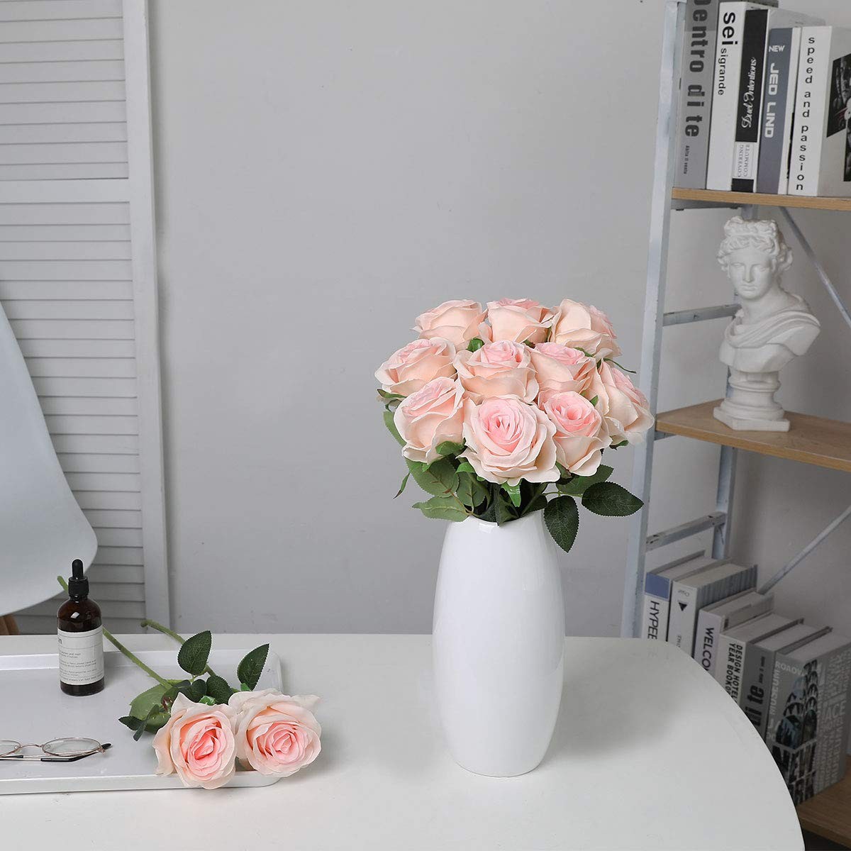 10 PCS Light Pink Lifelike Fake Silk Rose Flower Bouquet Wedding Gift Decor