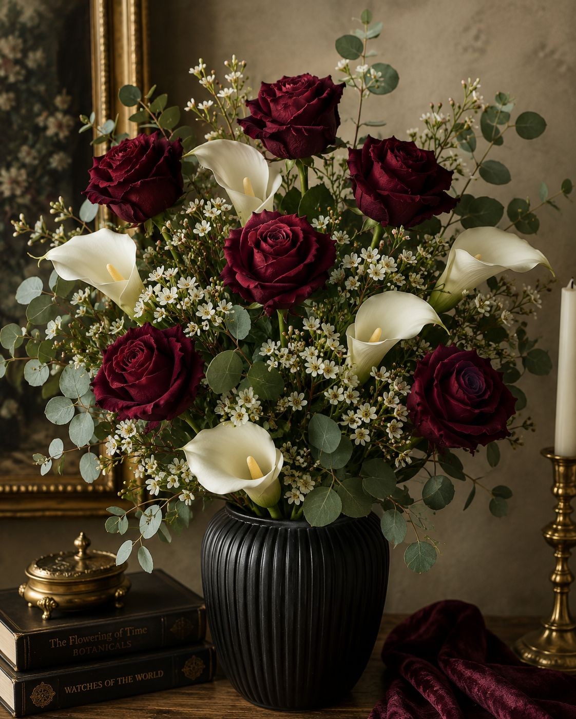 Burgundy Velvet Rose Stems Faux Roses Artificial Flowers Dark Red Roses Gothic D