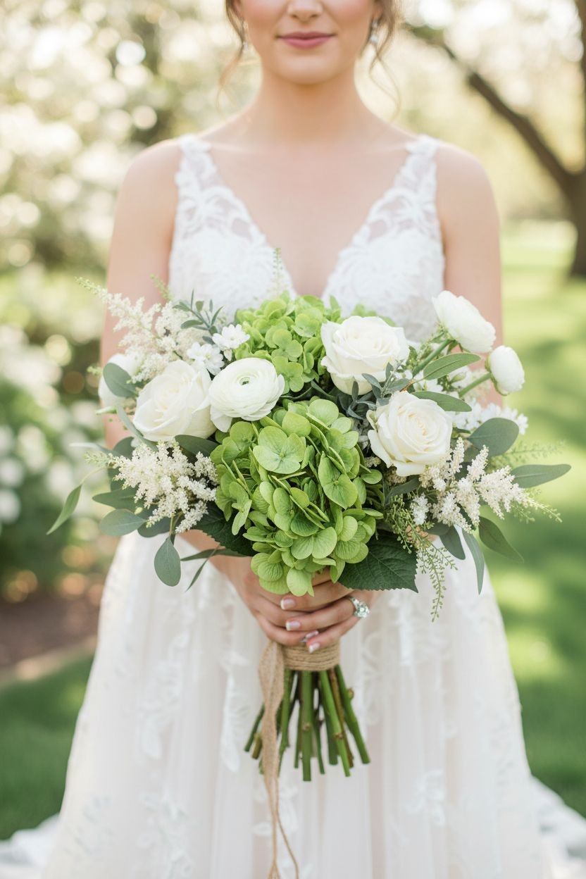 Apple Green Artificial Hydrangea Stem Silk Flower Faux Floral Wedding Decor