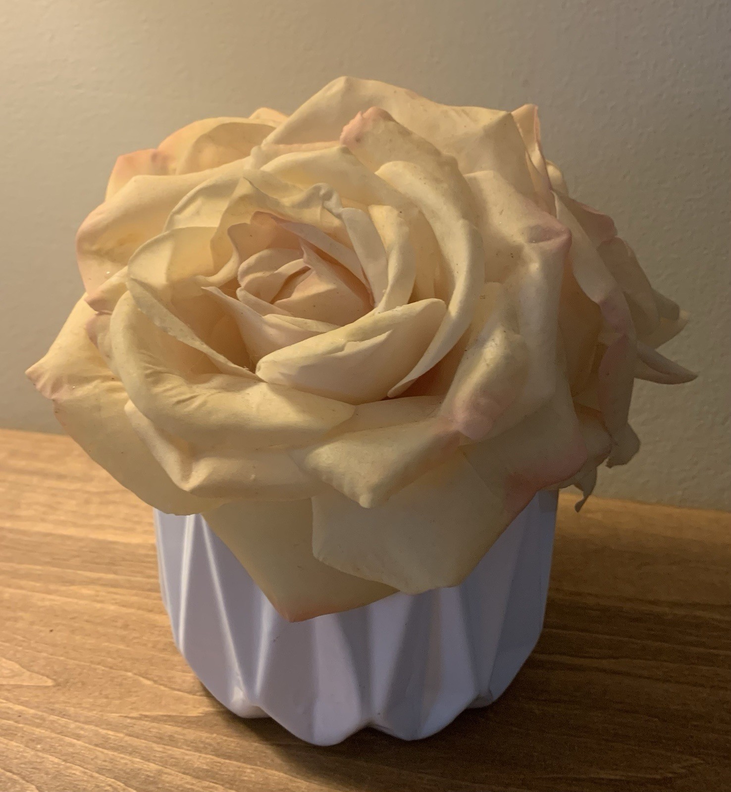 Faux Blush Pink Roses Floral Arrangement Bouquet in White Ceramic Flower Pot