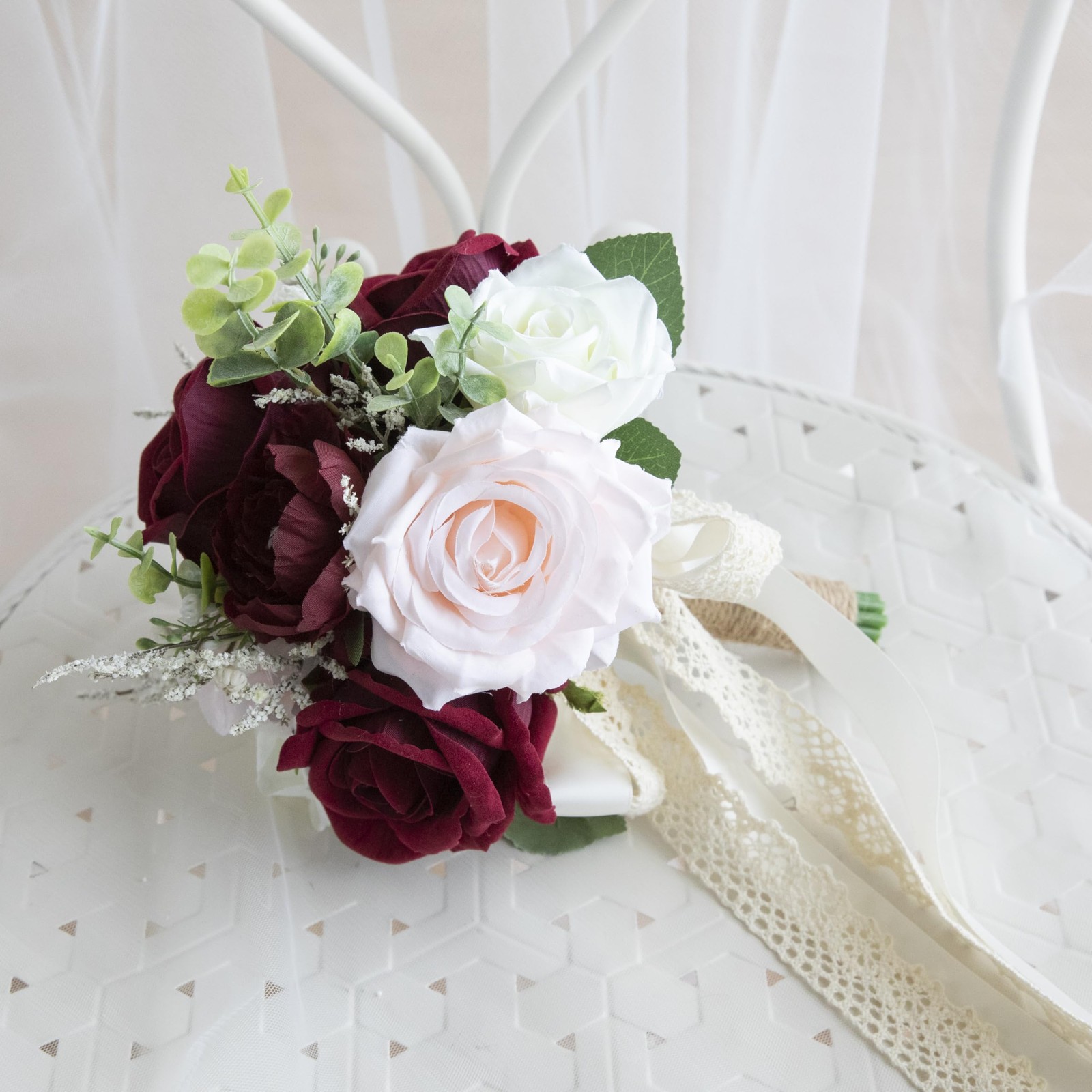 Wedding Bouquets for Bride Bridesmaid, Artificial Burgundy Blush Bride Flower…