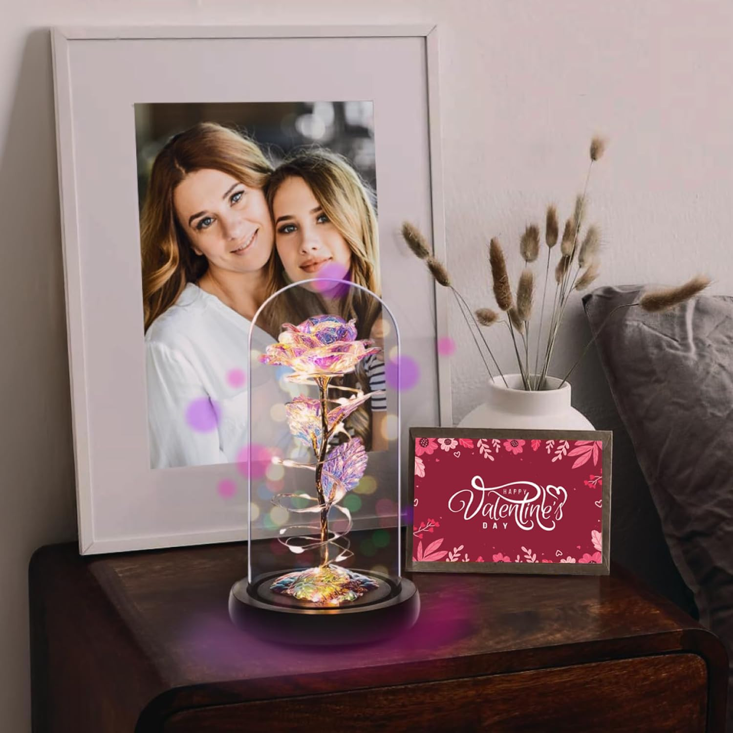 Galaxy Rose Flower Gift for Mom – LED Light Glass Flower with Timer