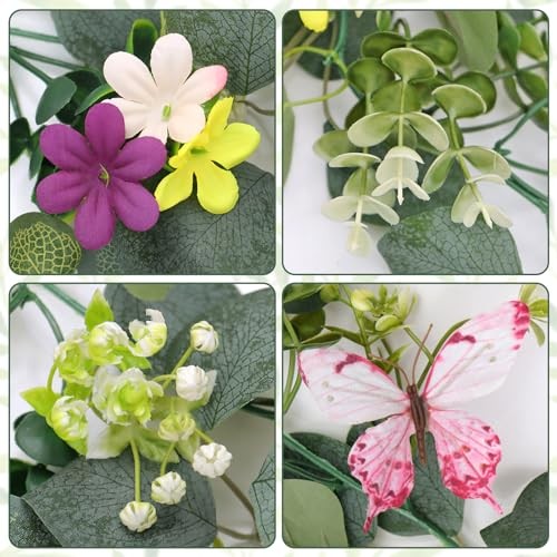 4 Pack 5.68 FT Artificial Daisy Garland with 3D 4PCS Butterfly Eucalyptus