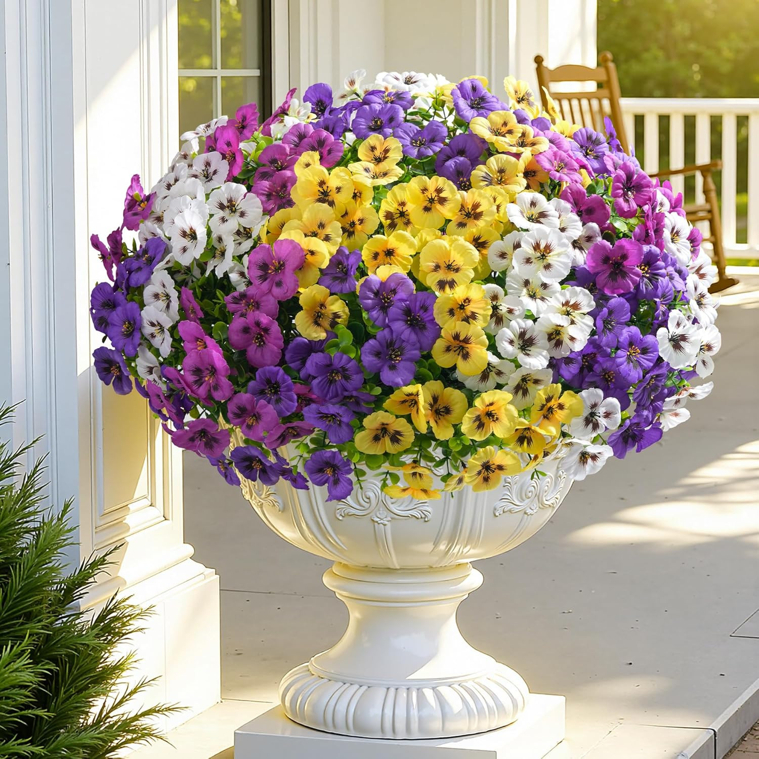 20PCS Fake Artificial Pansy Flowers for Outdoors Spring Decor, Faux Silk Pansies
