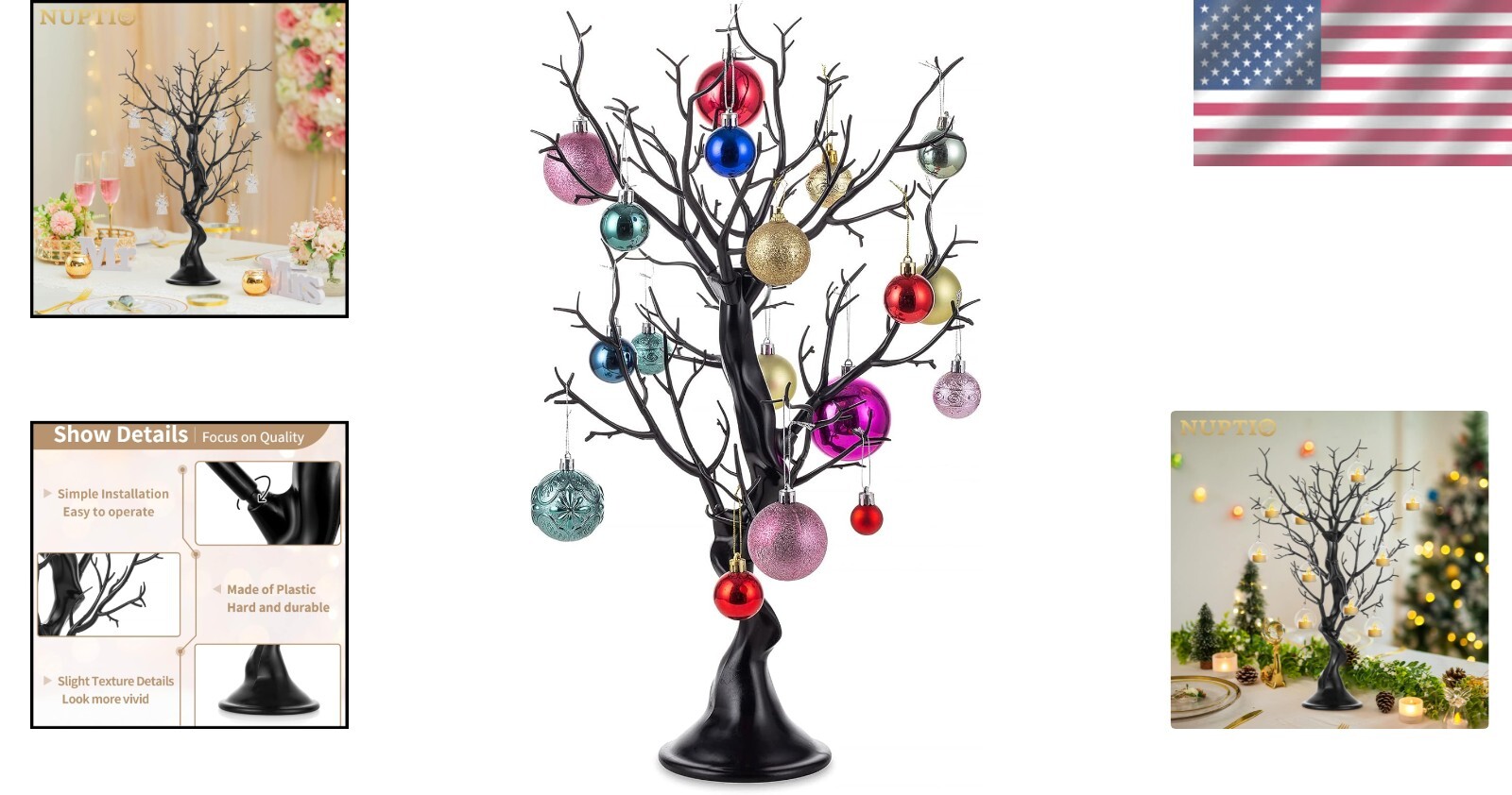 Portable 22.8in Black Christmas Ornament Display Tree – For Year-Round Decor