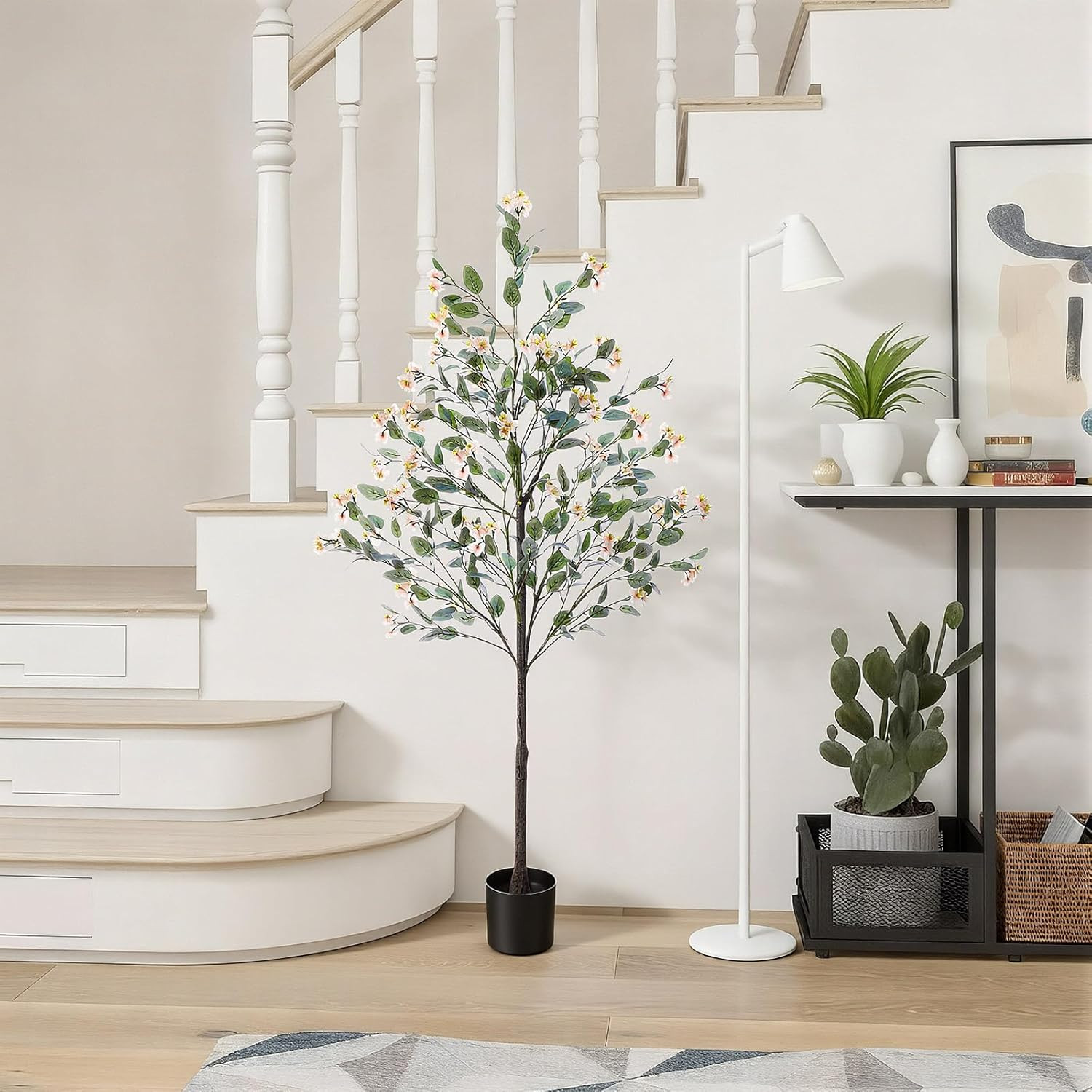 5Ft Faux Eucalyptus Trees with Bougainvillea – 2 Pcs Orange Decor