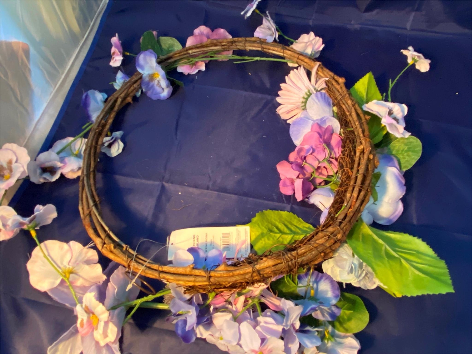 Spring Floral Flowers on 22 ” Woven Grape Backer Interior Decor Bloom Room NWT