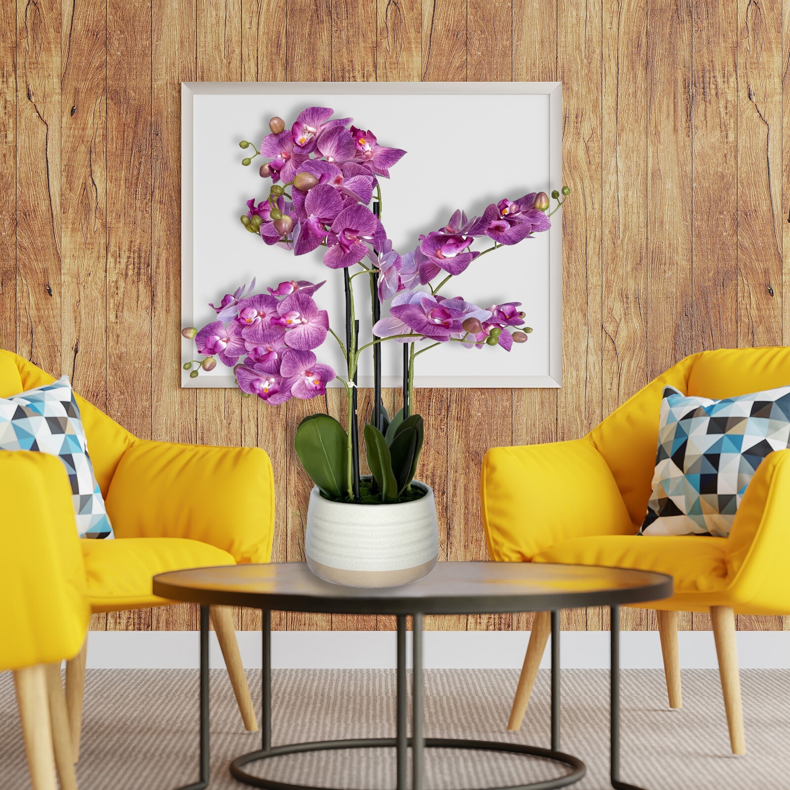 28″ Artificial Flowers Potted Faux Purple Orchid in Ceramic Pot Home Decor